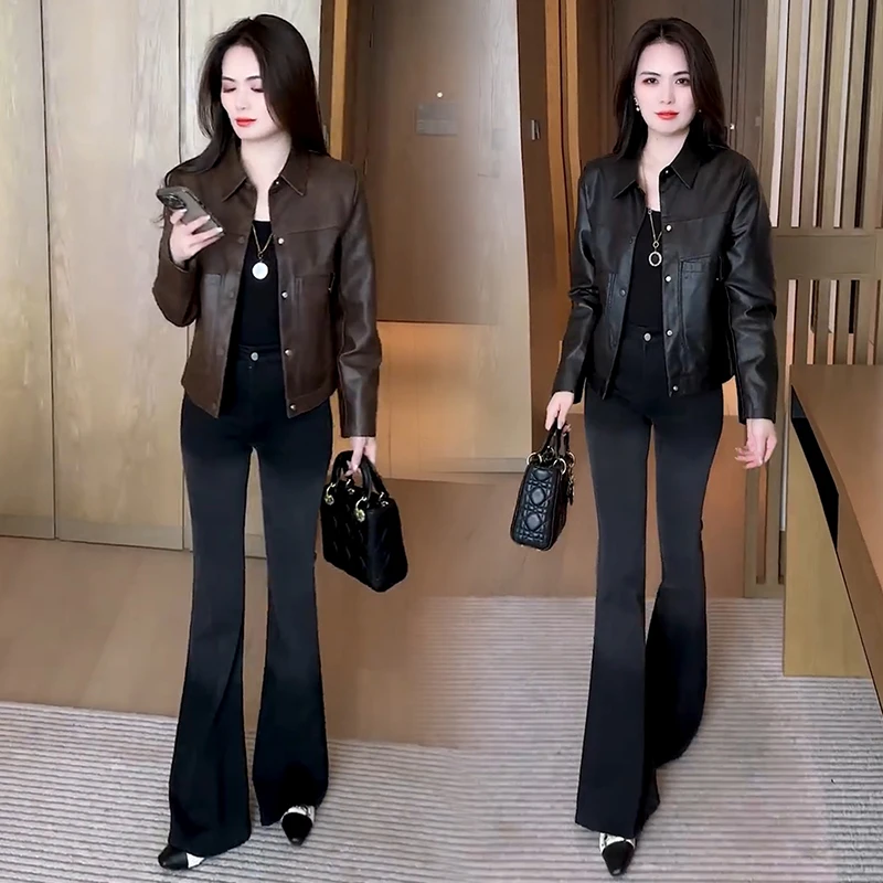 时尚洋气短款皮衣外套女2025秋季新款高级感PU皮夹克美式复古上衣