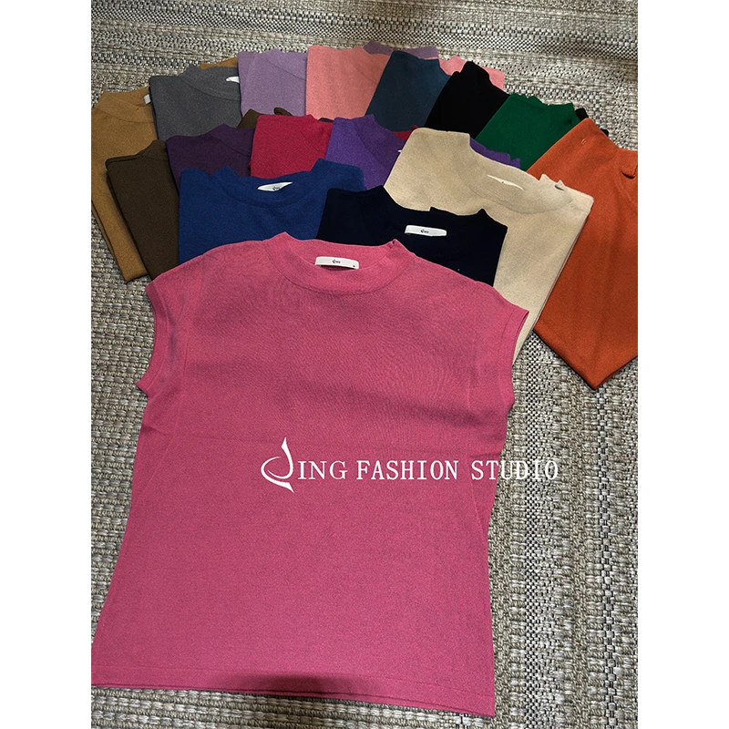 JING热卖补单款纯色打底T恤女装休闲百搭短袖圆领修身打底衫