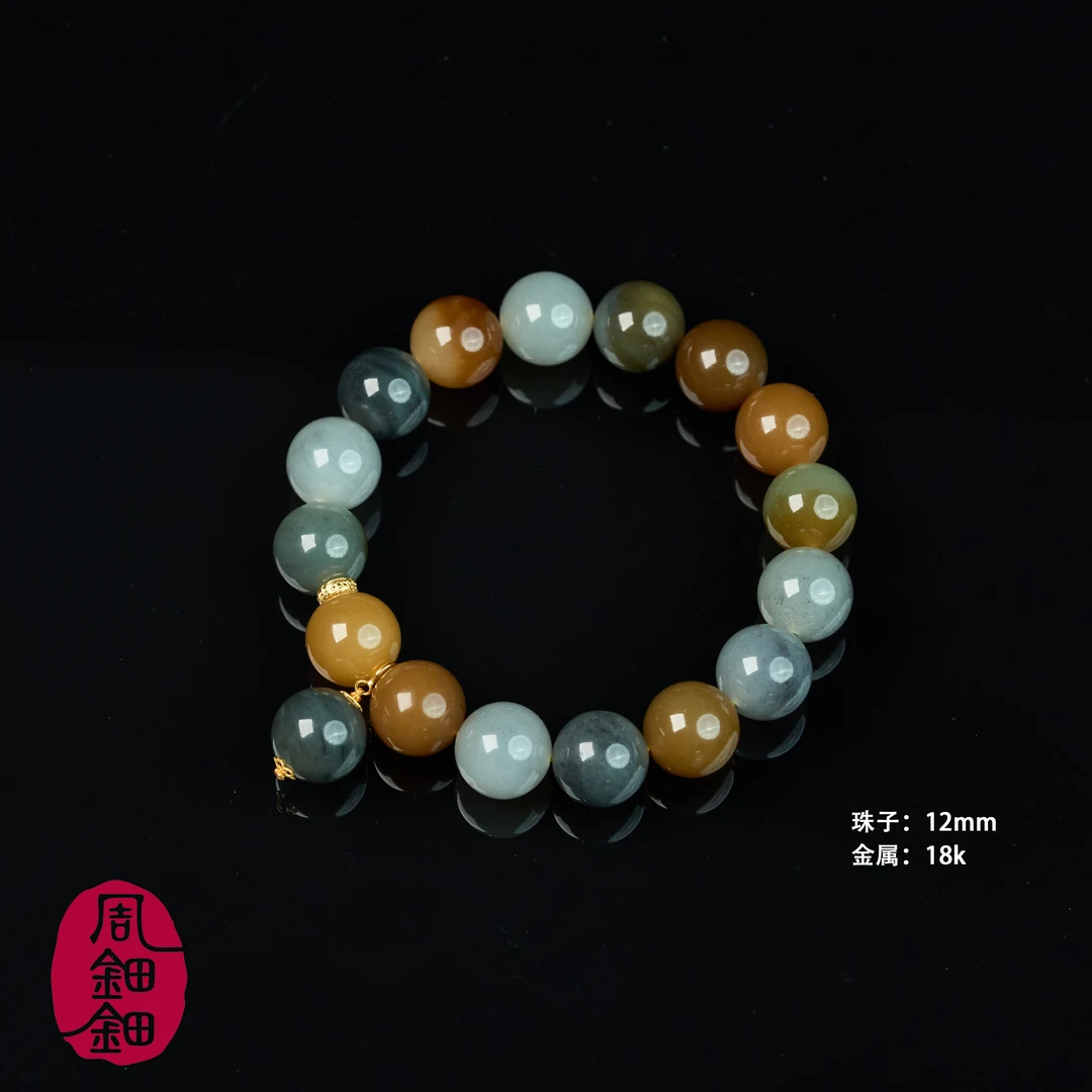 【周钿钿®】|玄黄|严选精品和田玉高色楼兰18K金设计款手串