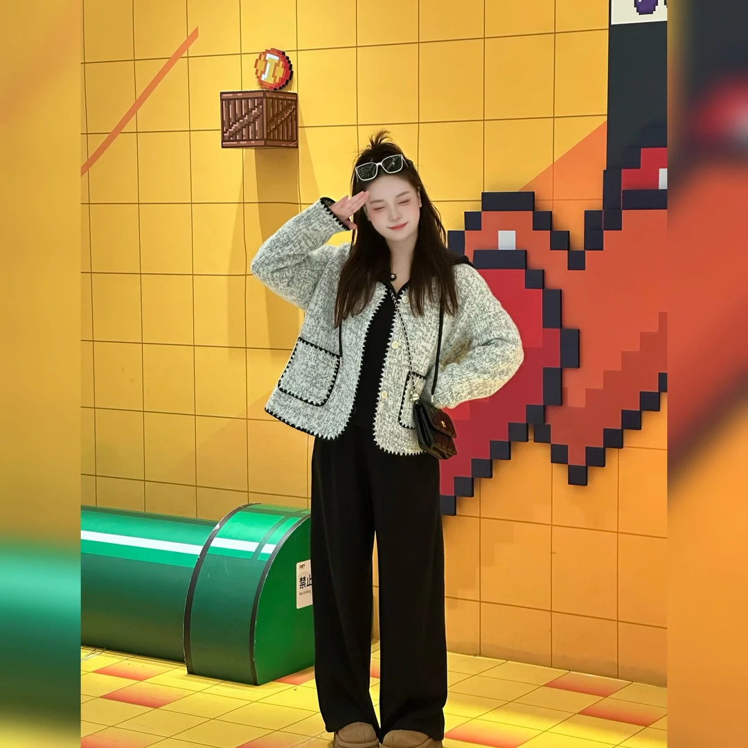 楠序【锦上添花】源子微胖 女装冬款时尚高级显瘦羊毛呢外套NX13878