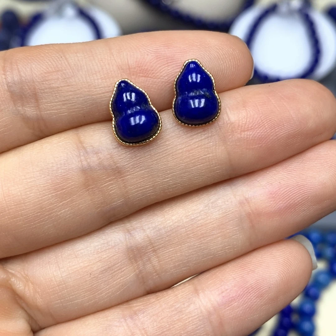 青金石银S925镀金镶嵌耳饰