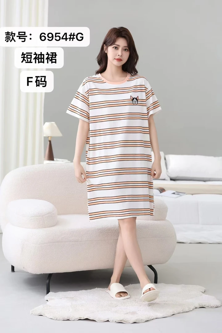 新款女士爽棉短袖睡裙家居服可外穿 6954