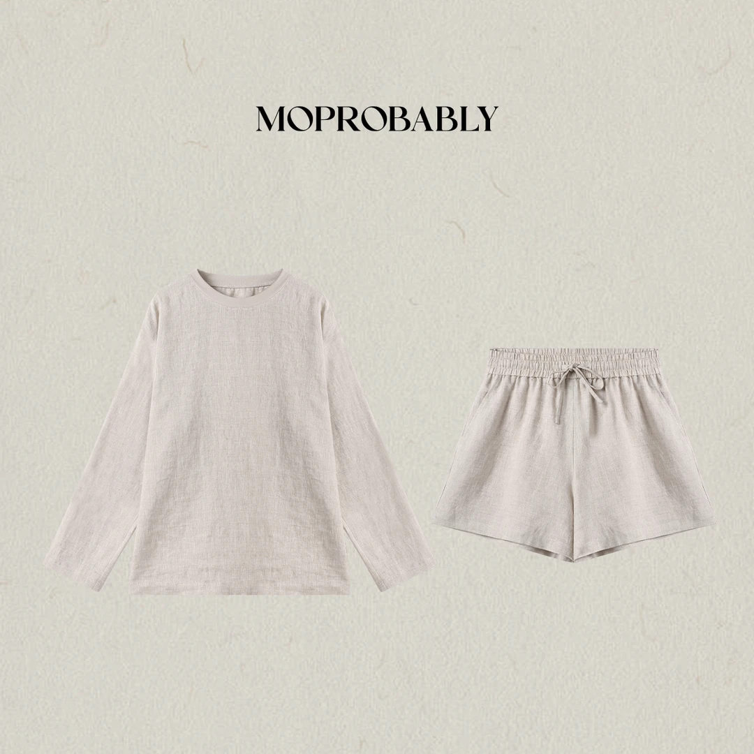 Moprobably李予诺「雨露麻」"100%亚麻"气质套装L5355004+L5363006