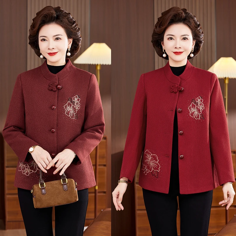 气质妈妈秋装2025新款毛呢外套短款中老年女装春秋时尚呢子上衣