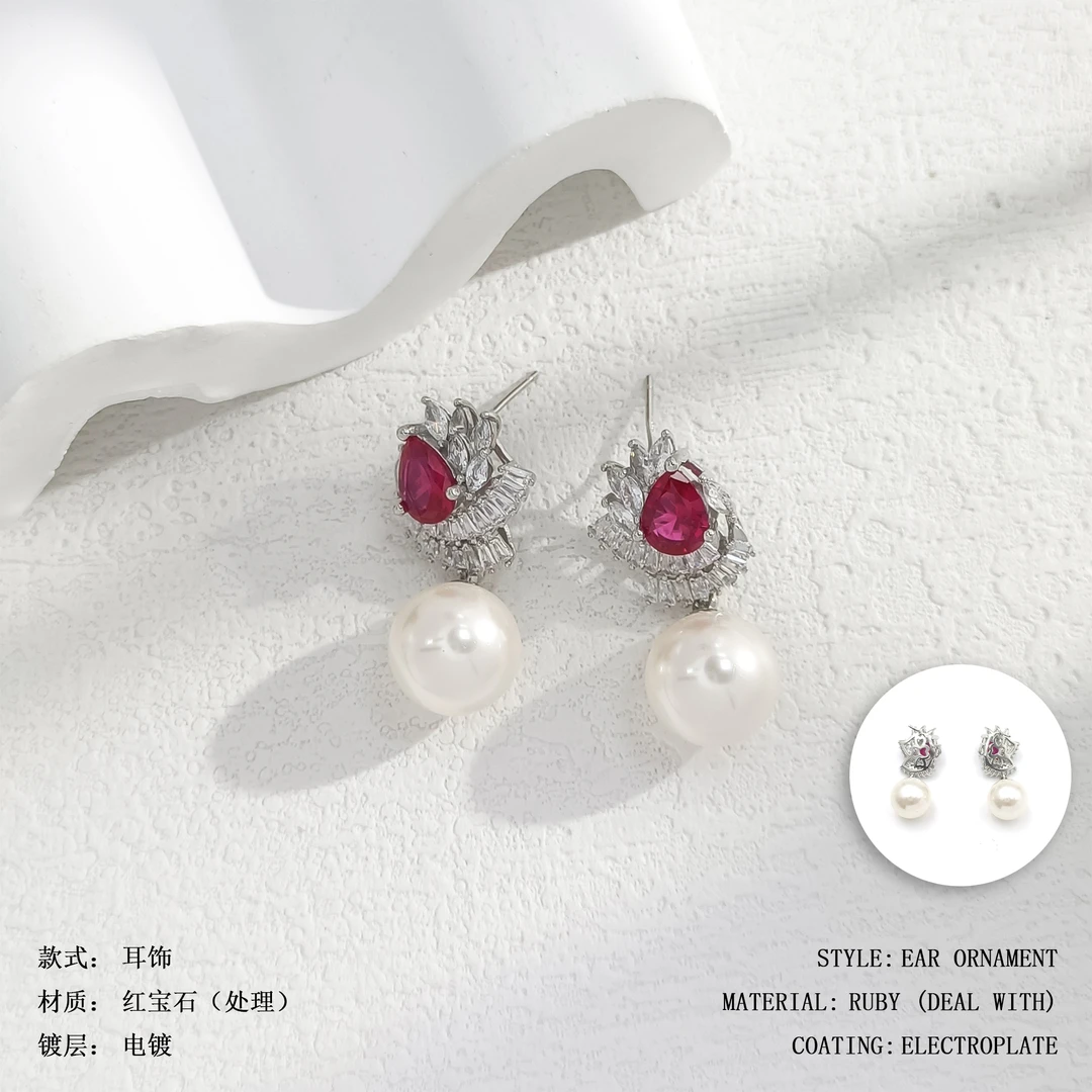 红宝石（处理）【WHLM-006888】耳饰欧美时尚高级感轻奢气质