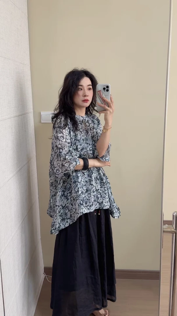 2025夏季新款文艺复古印花衬衫女宽松显瘦百搭长袖