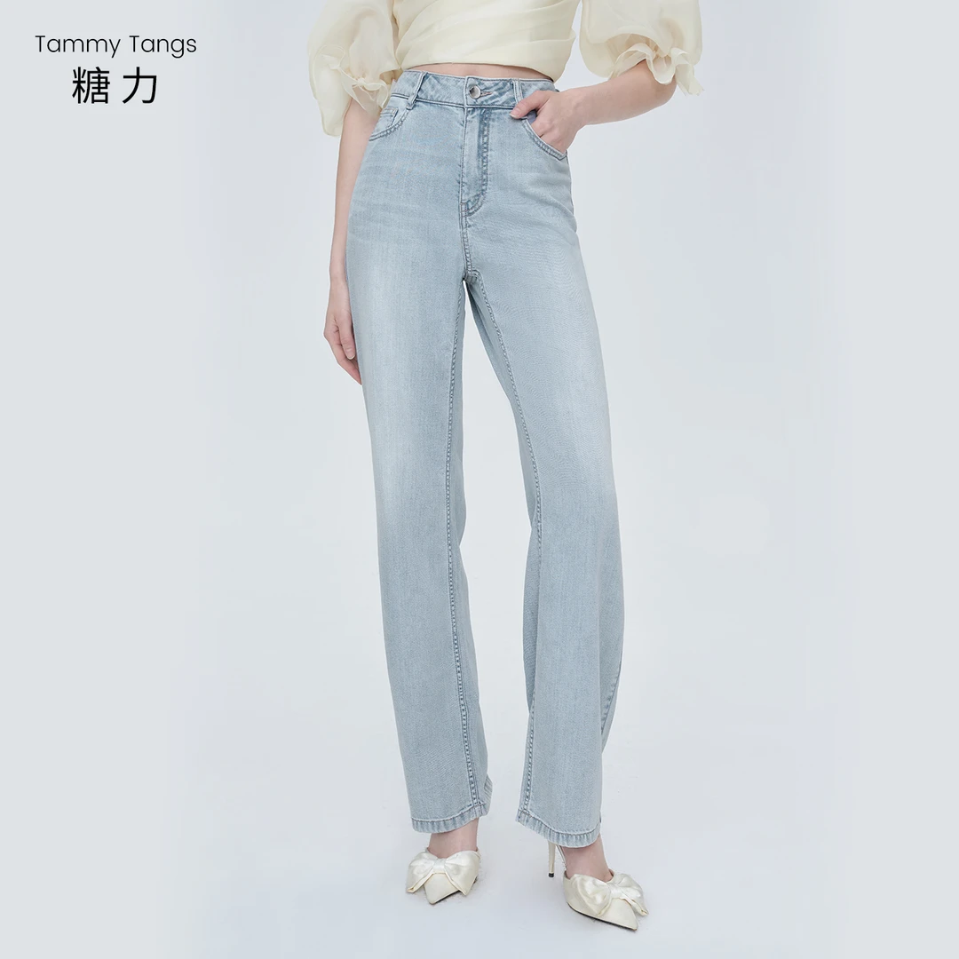 【官号专属】糖力阔腿直筒长裤高腰显瘦牛仔裤女