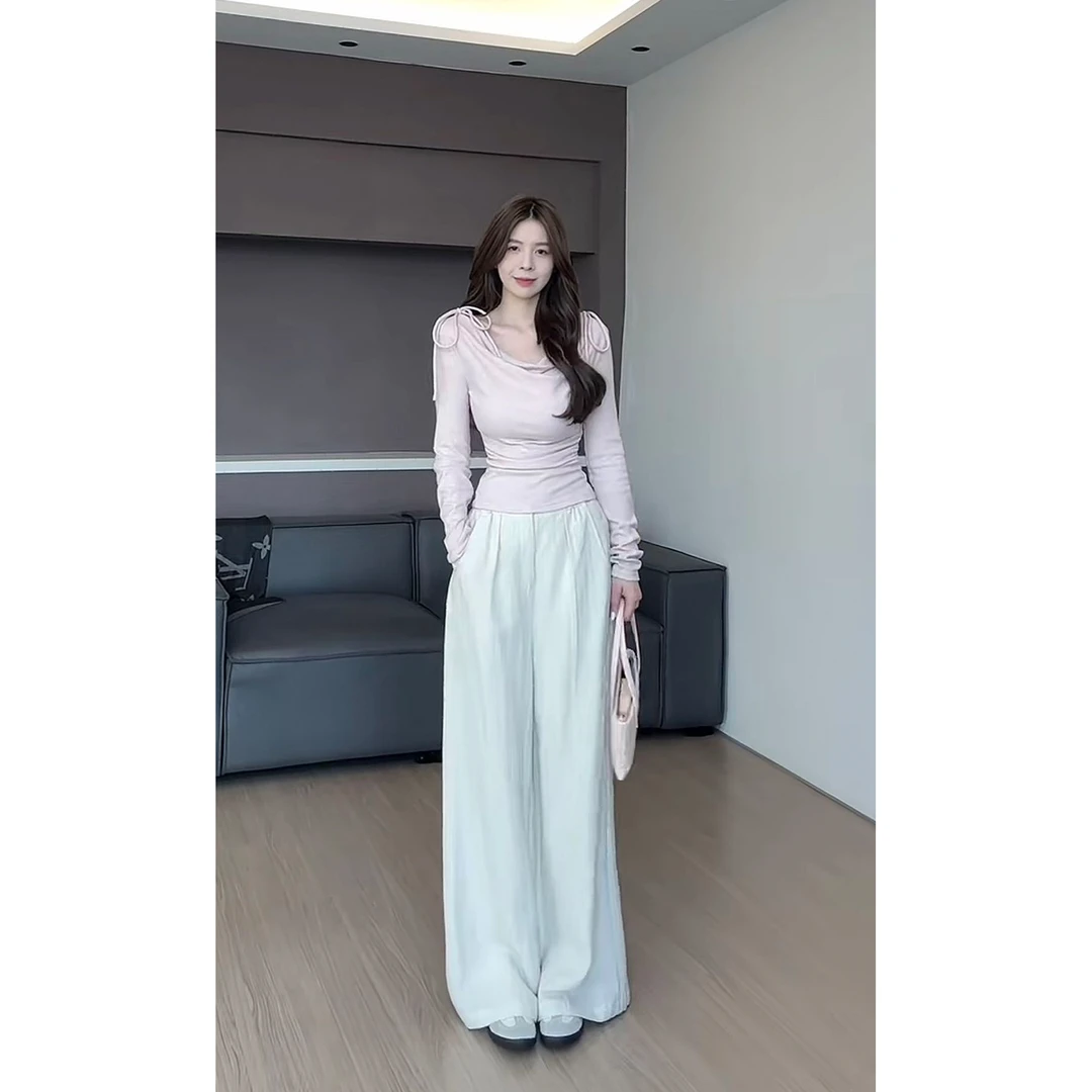 舒胡蕾 舒适麻裤 天丝亚麻长裤直筒宽松高腰休闲百搭时尚设计师