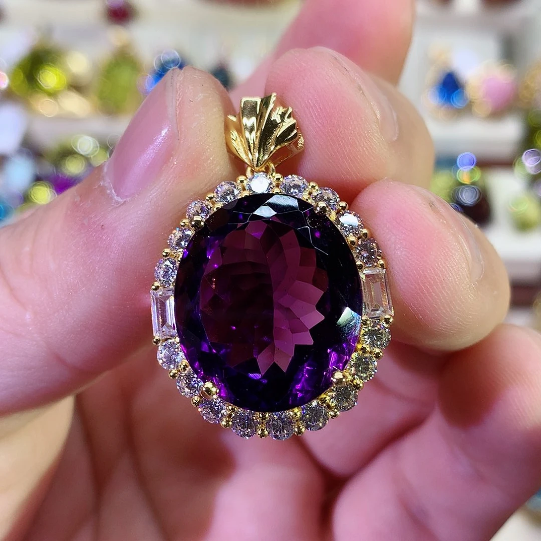 紫晶颈饰银S925镀金镶嵌