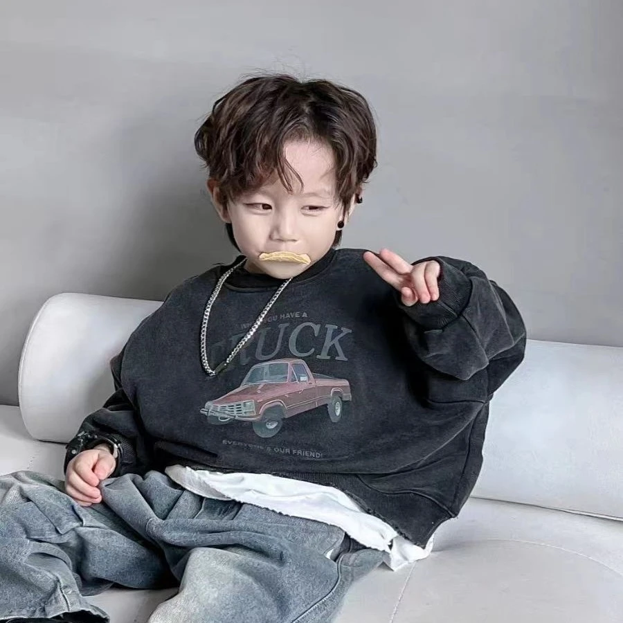 男童春秋套装新款韩版中小童时尚休闲卫衣牛仔裤套装两件套潮 CM