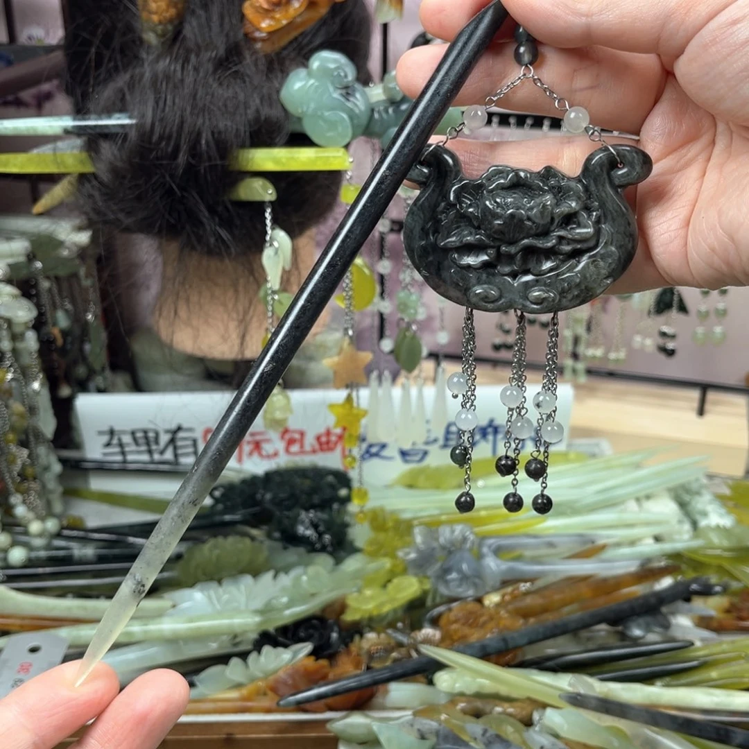 岫玉未镶嵌发饰长度21.5厘米左右