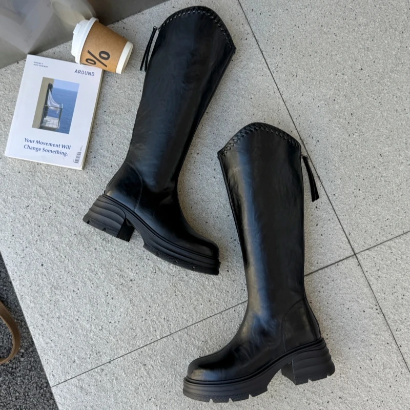 厚底长筒靴女不过膝2025年秋冬新款法式高级感高筒瘦瘦靴骑士靴子