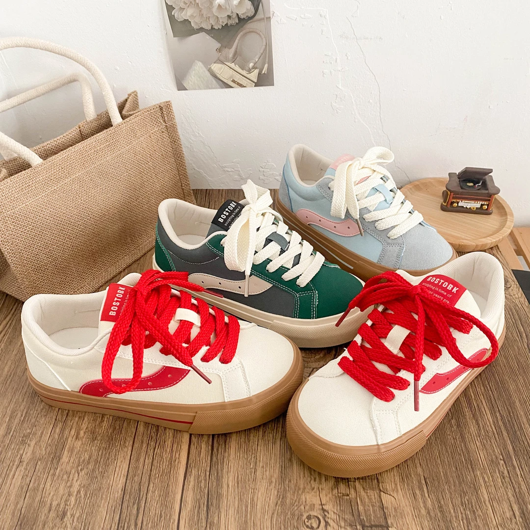 【觅觅】2025春季爆款小众原创新色德训板鞋女百搭学生休闲小白鞋