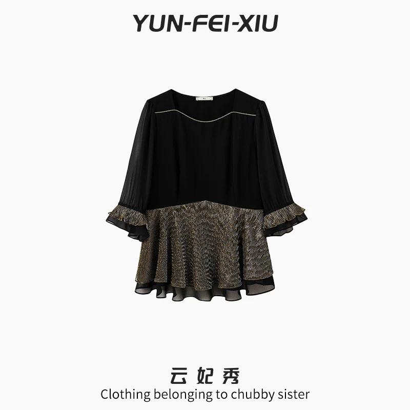 云妃秀大码女装T恤上衣休闲时尚胖妹妹显瘦百搭韩版遮肉夏季3558