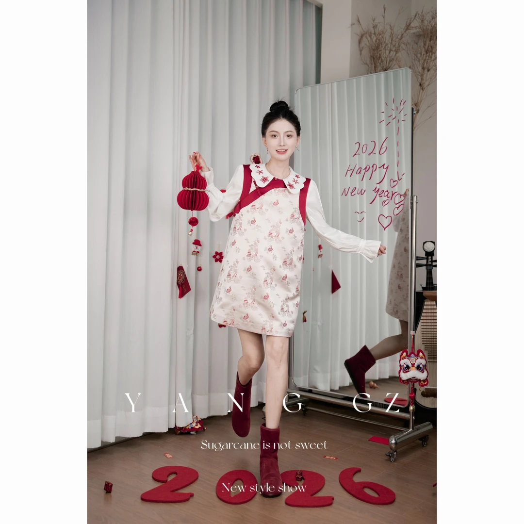 YANG GZ【瑶瑶玉兔】新中式可拆毛领玉兔连衣裙女 GZ5153DR602702