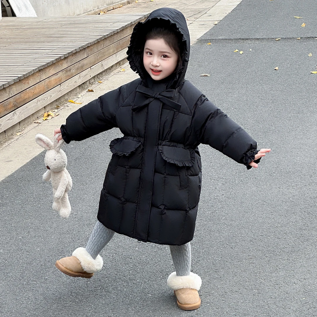 女童白鸭绒羽绒服长款过膝洋气儿童女宝宝韩版收腰冬季保暖外套