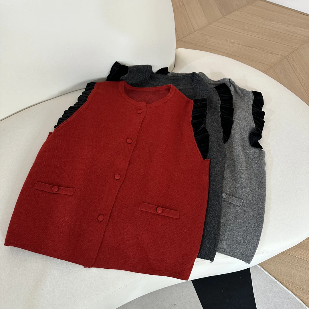 冬季时尚气质圆领无袖花边百搭气质马甲针织衫B270#