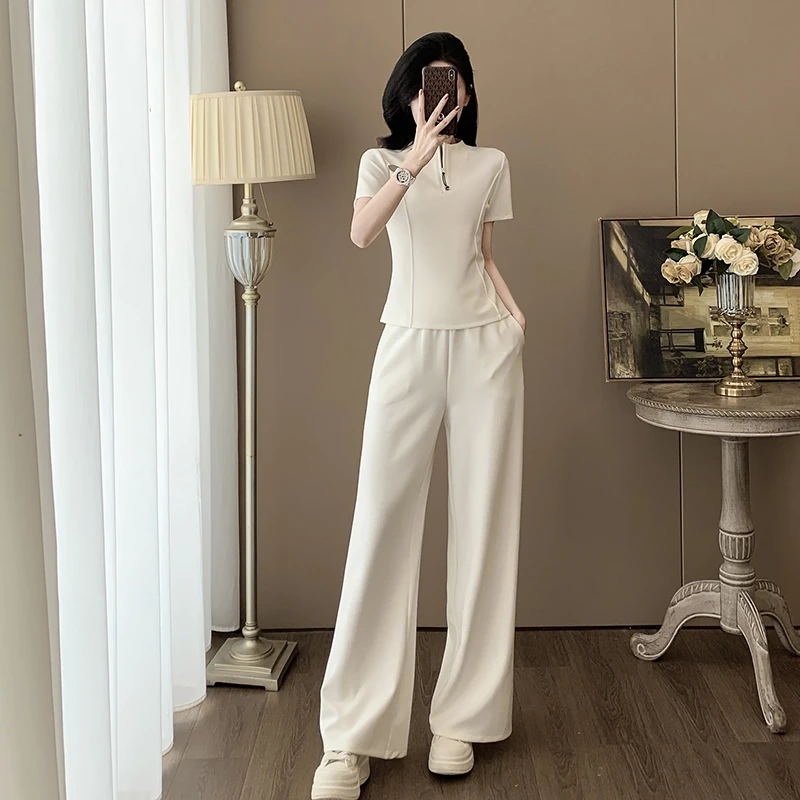 女装夏装套装2025新款爆款休闲时尚显瘦减龄长裤洋气垂感阔腿裤女