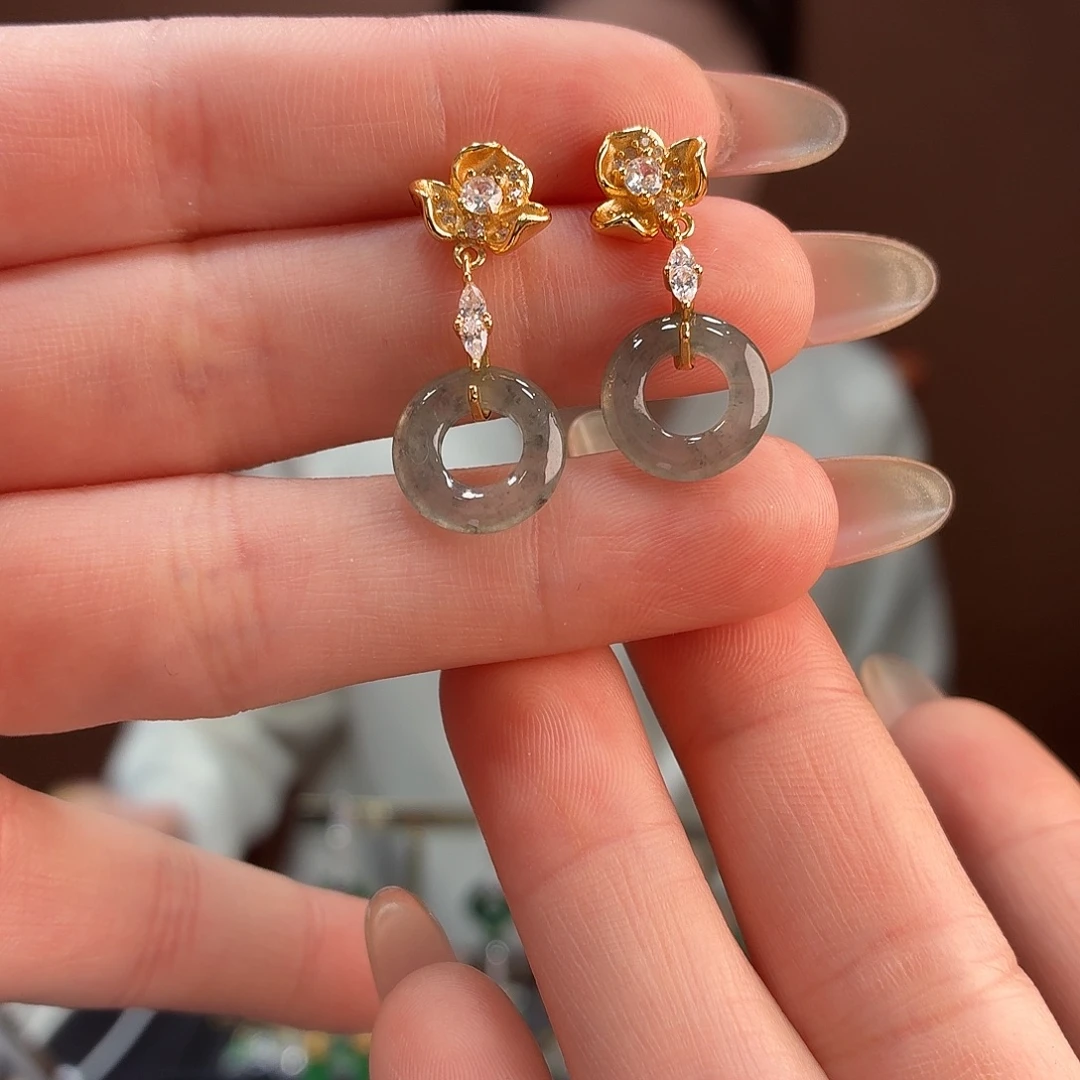 翡翠银S925镶嵌耳饰