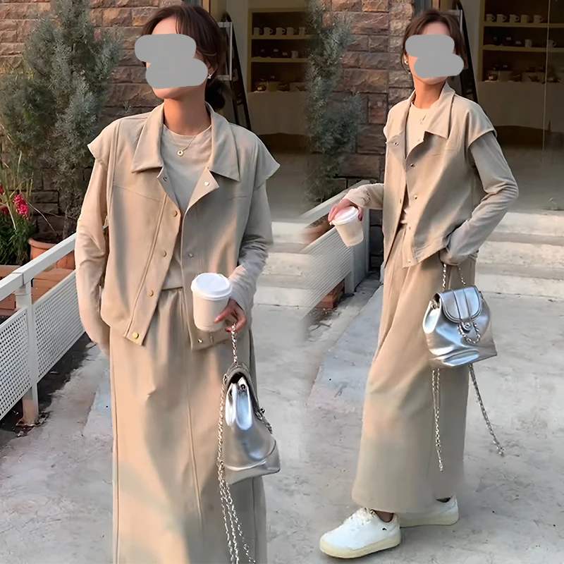 韩系休闲工装马甲套装裙女2025超火减龄盐系高级感三件套炸街潮