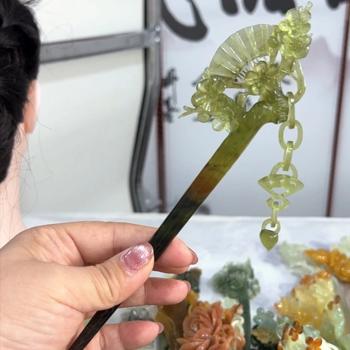 定制蛇纹石玉六*妮毛货发饰