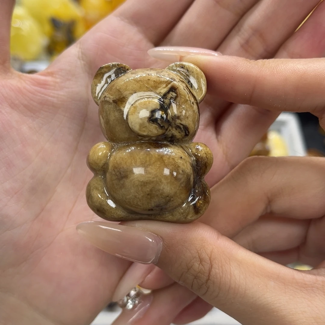 琥珀未镶嵌裸石天然琥珀浅根抱抱熊吊坠