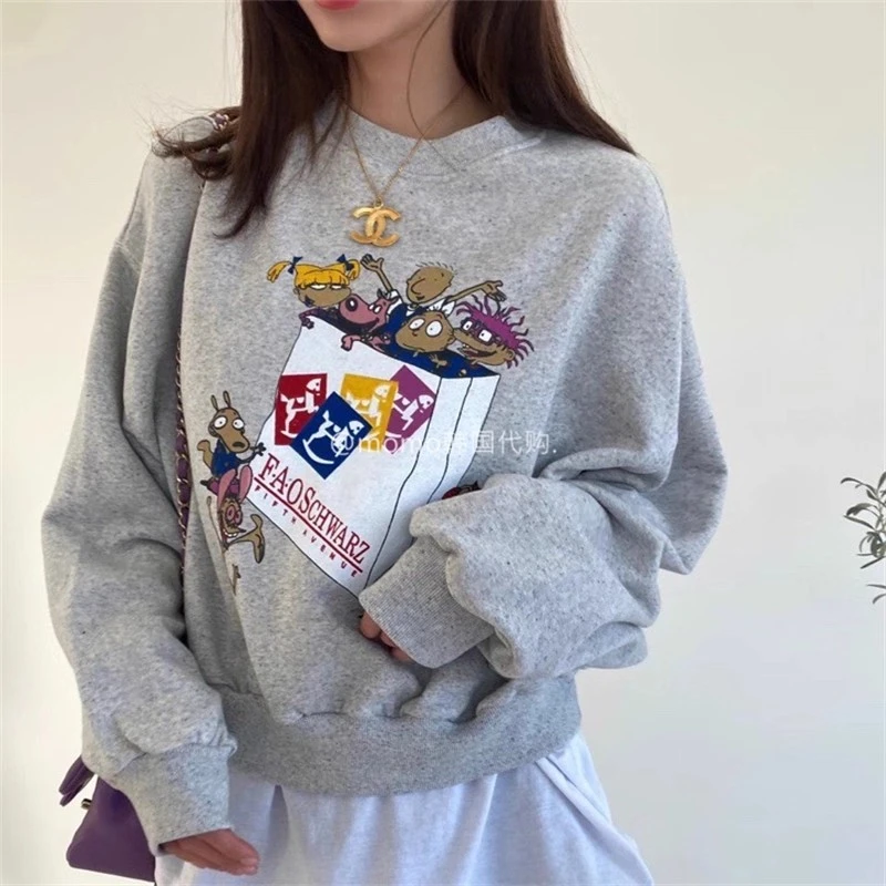 韩国代购25ss春季新品卡通印花设计感套头圆领宽松卫衣55