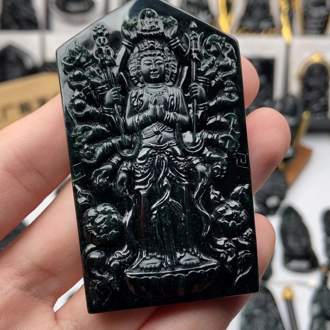 裸石翡翠鱼*宝缅甸墨翠千手观音