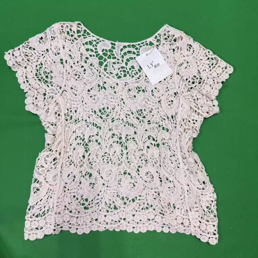 7#广州原版LY莉叶家镂空针织半袖袖百搭显瘦上衣2025新款