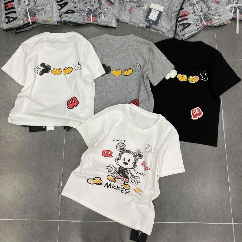 欧货2025年春季新款时尚百搭圆领短袖T恤女卡通米奇印花设计感