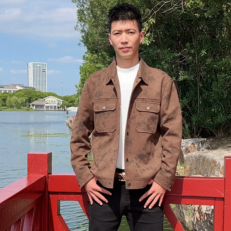 高级感商务高档加棉夹克男士时尚翻领中年秋冬季潮流加厚轻奢外套