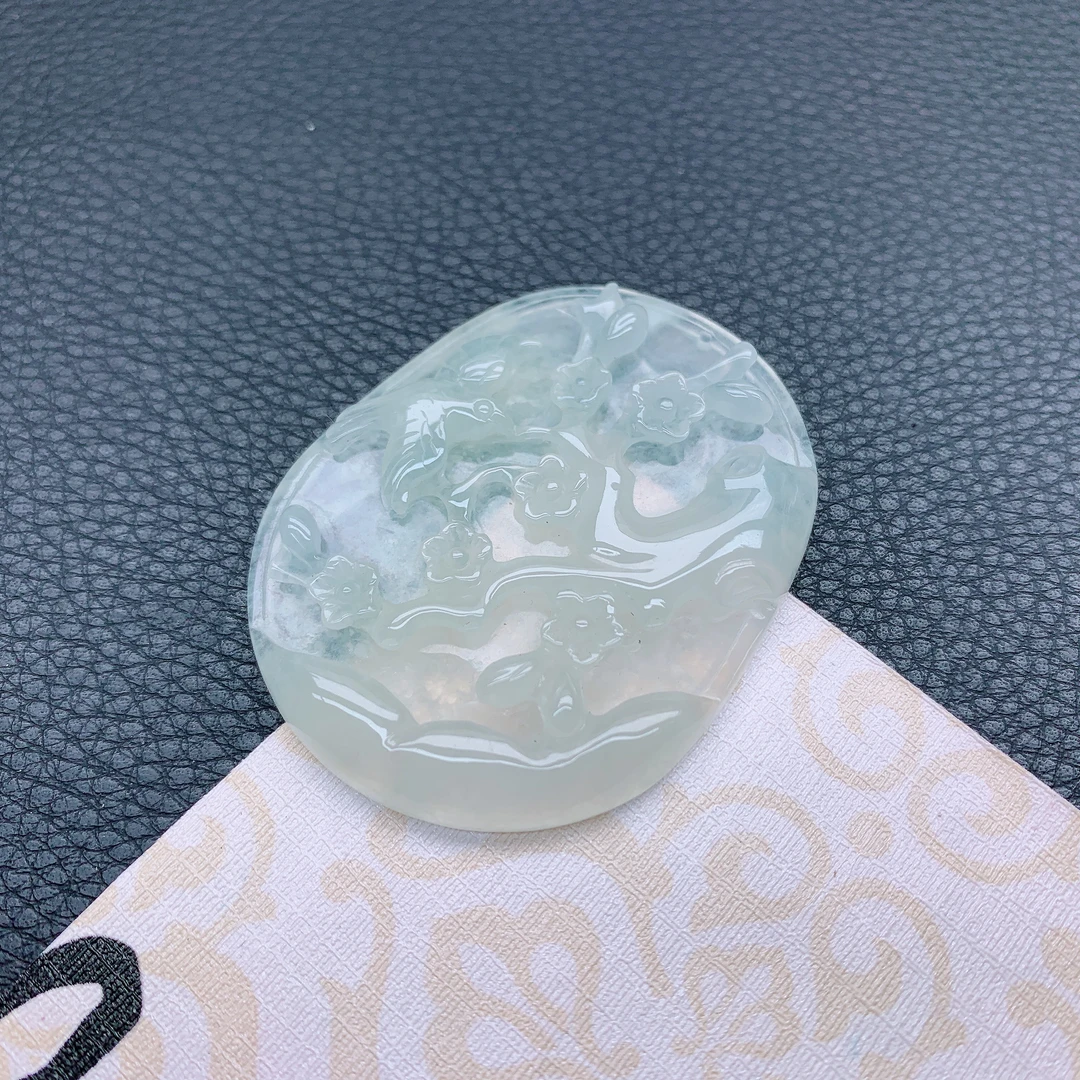 183~天然翡翠A货冰透精雕轻奢喜上眉梢吊坠气质高贵精美时尚挂件