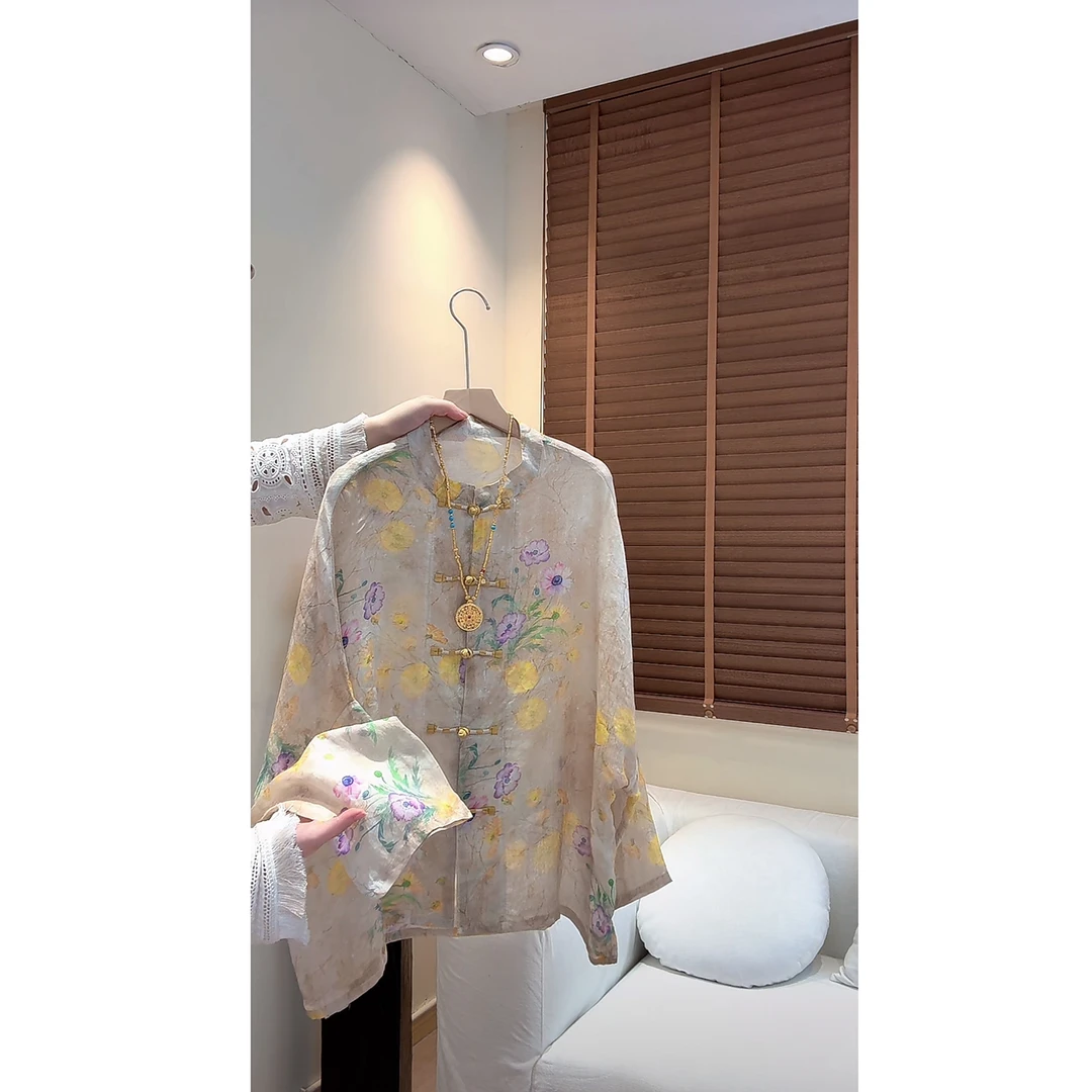 “夏露”2025夏季新中式苎麻盘扣国风开衫衬衫