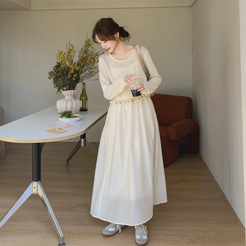 优雅气质连衣裙套装女2025春秋新款纯欲系温柔风氛围感罩衫吊带裙