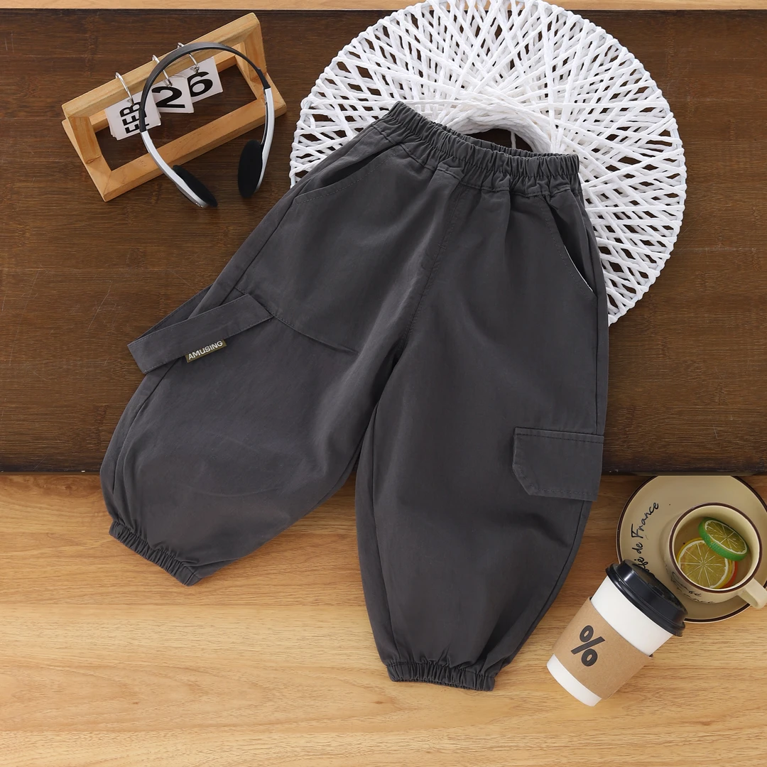 儿童宽松春秋宝宝休闲裤系带工装裤男童女孩加绒加厚潮酷男童韩版