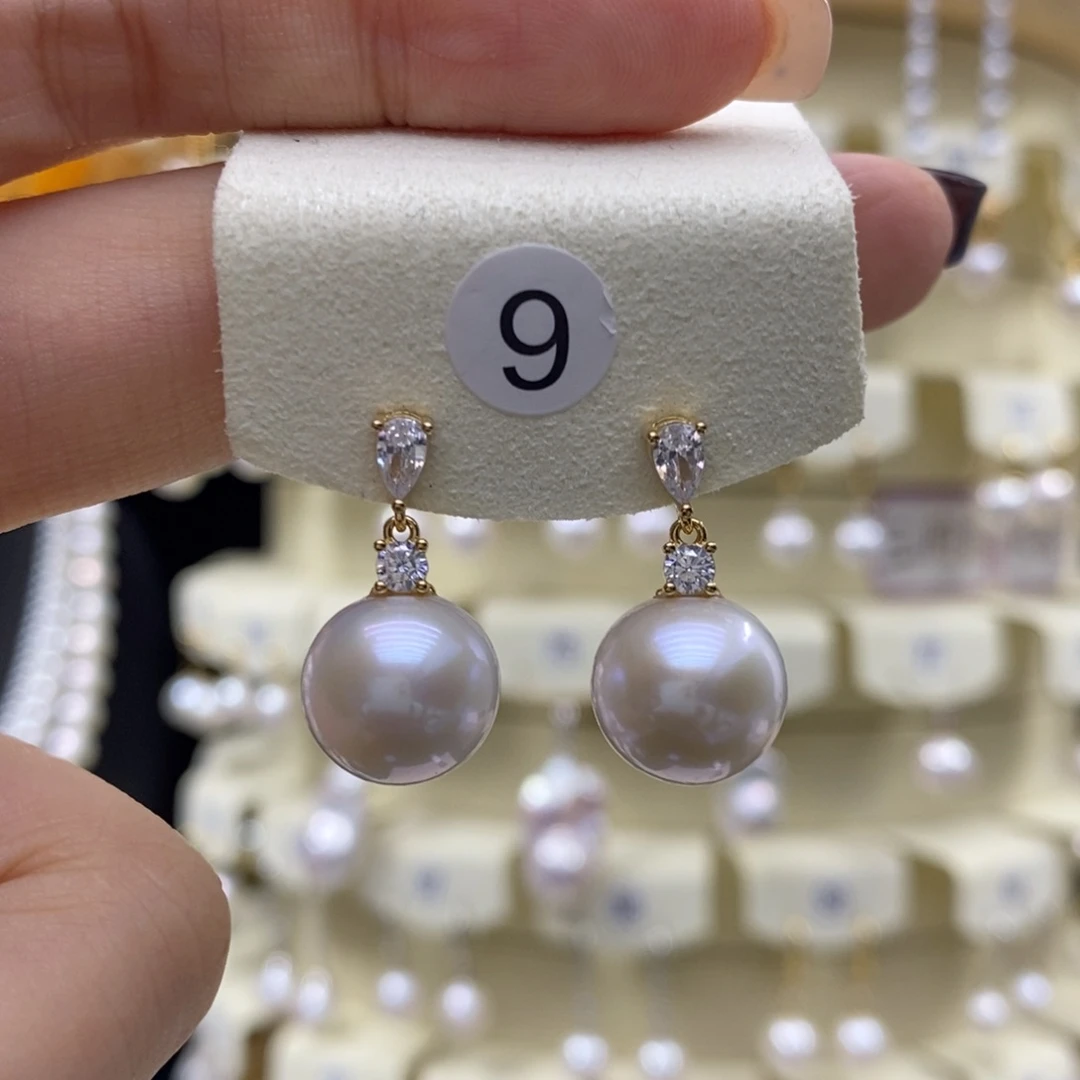 淡水珍珠银S925镶嵌耳饰