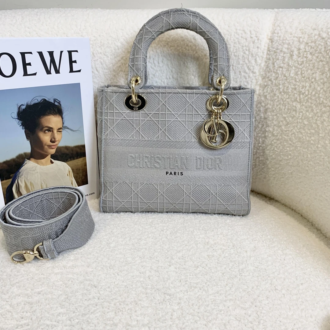 99新 DIOR/迪奥 壹臻/  灰色戴妃藤格纹刺绣五格戴妃包 /84318268