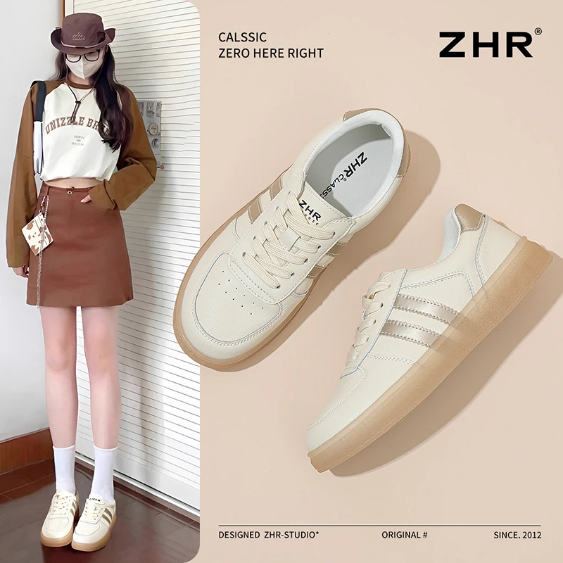 ZHR小白鞋2025春季新款厚底轻便通勤果冻底爆款软底休闲运动板鞋