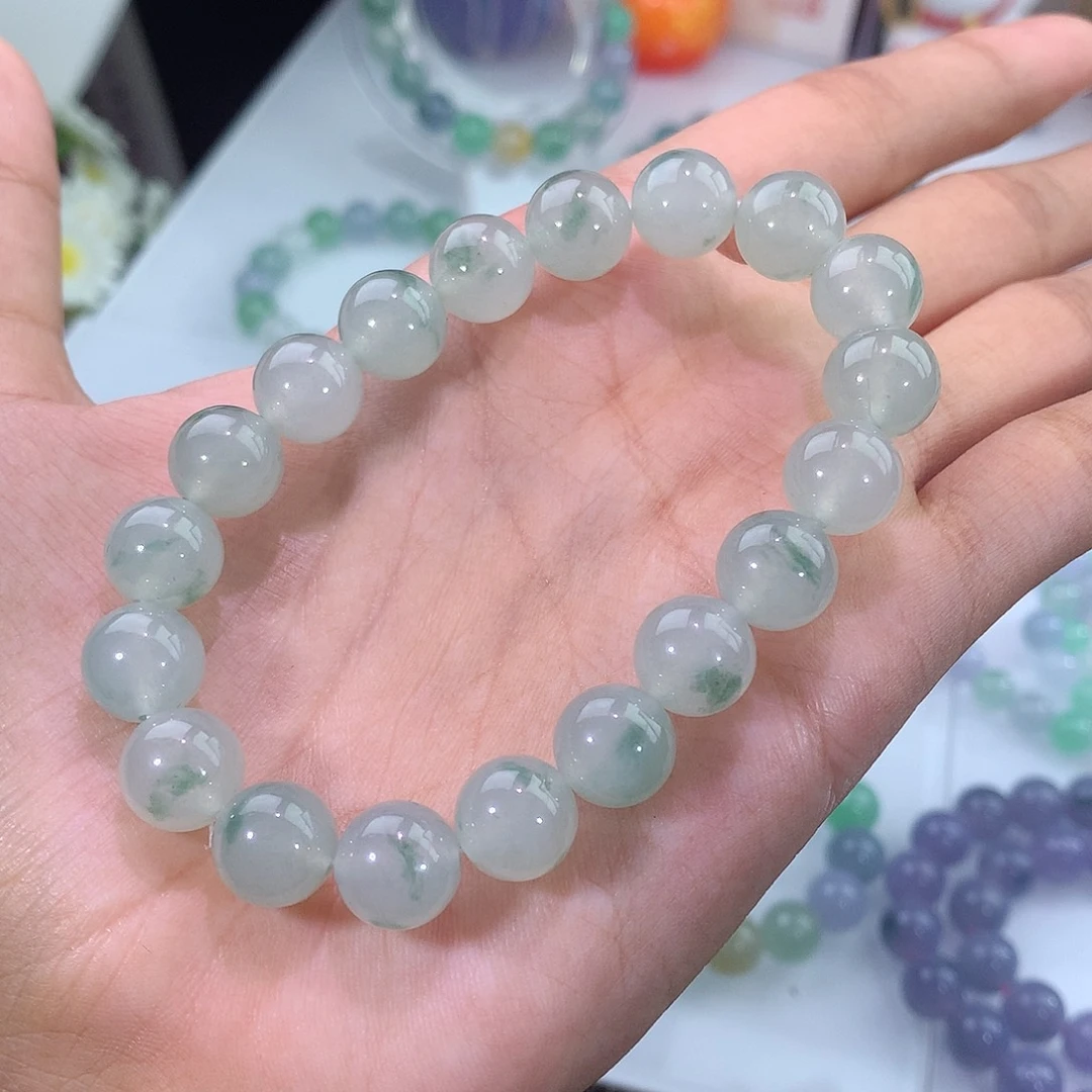 翡翠未镶嵌手链冰飘绿花手串