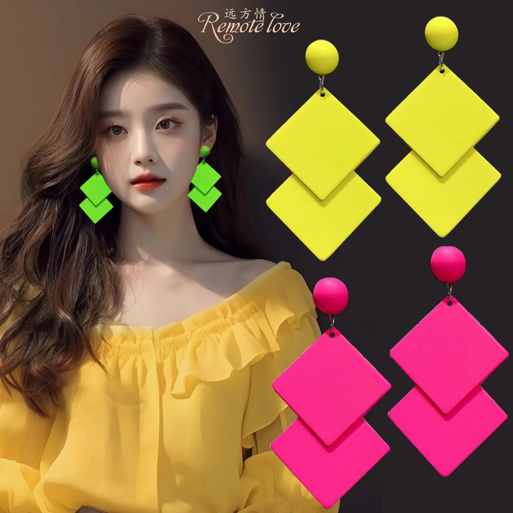 remote love/远方情 合金树脂耳饰 夸张几何菱形耳环女耳坠E1755