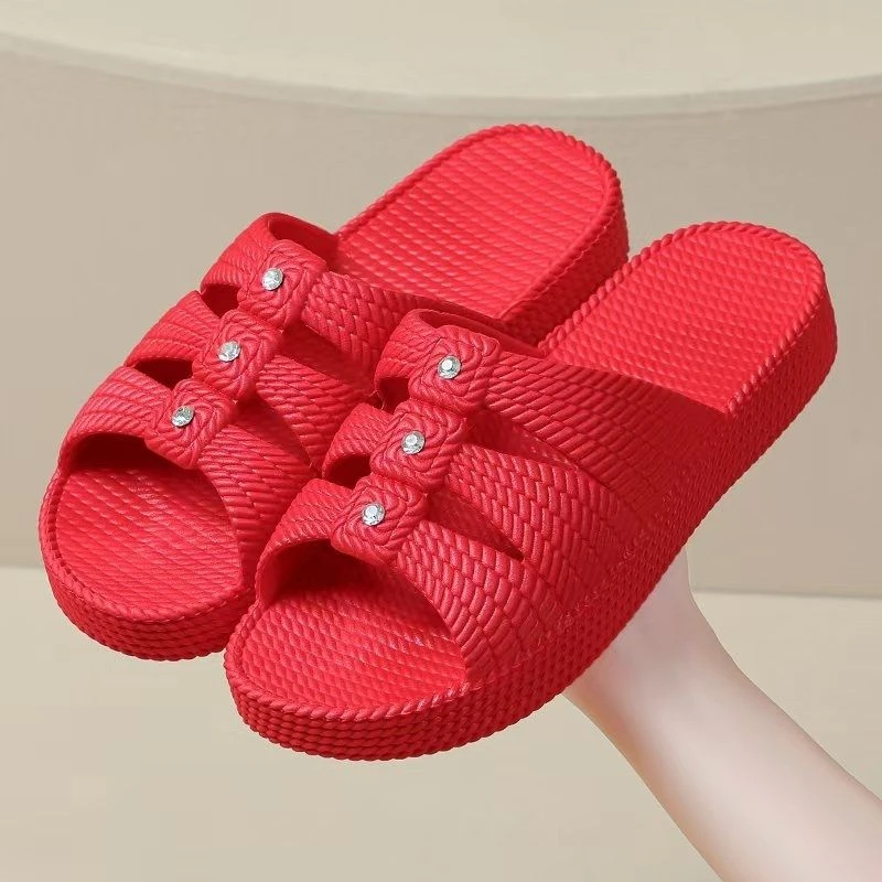 外穿居家厚底防滑中老年凉拖鞋坡跟时尚休闲女士软底夏天越南水钻