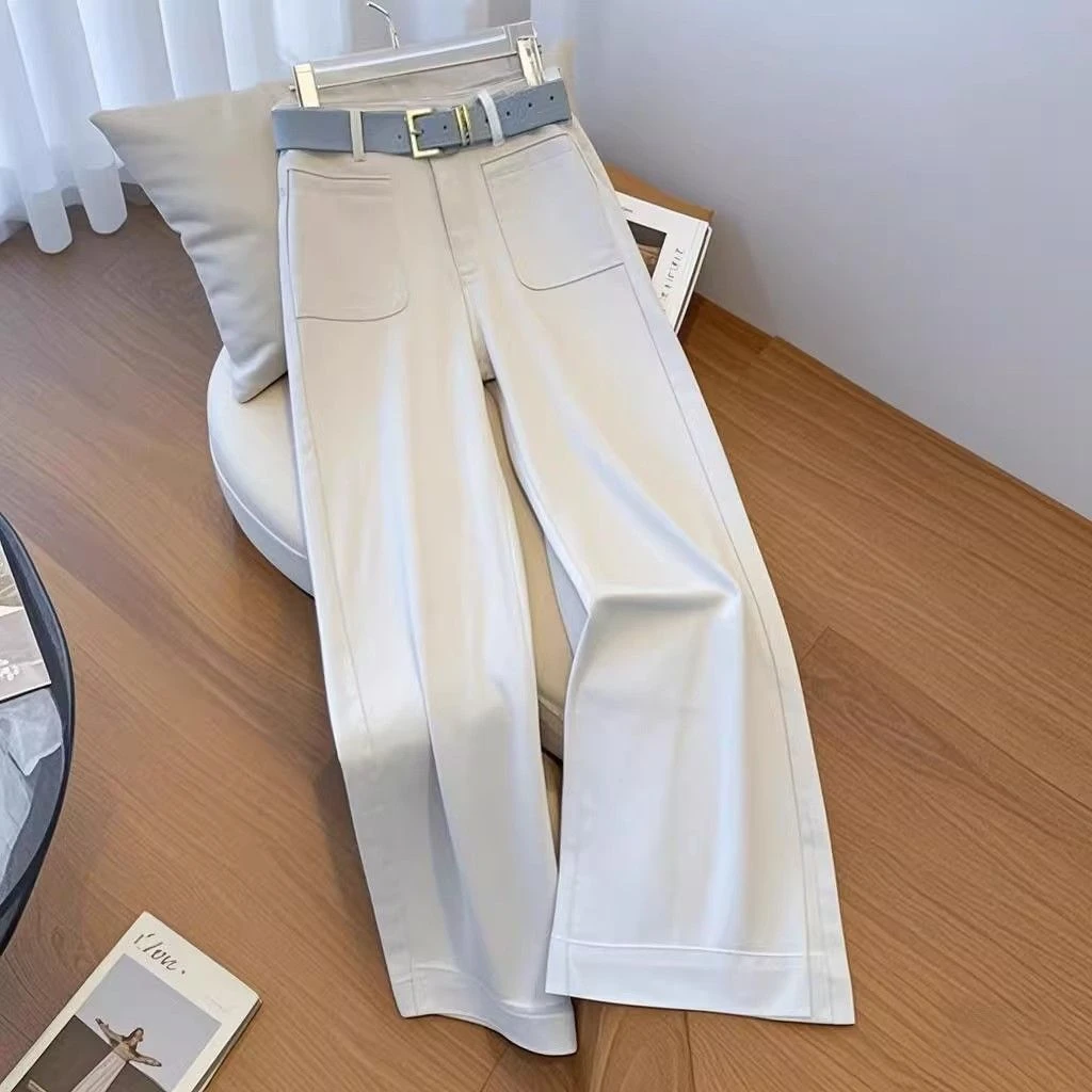 今年流行的爆款白色阔腿牛仔裤女春秋2025新款高腰显瘦时尚窄版裤