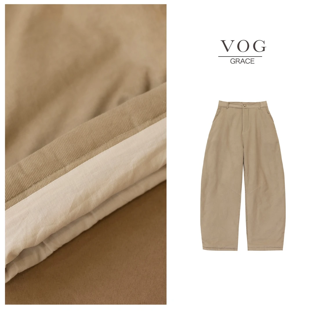 【VOG原创】裤长99-101 高腰休闲哈伦夹棉拼接棉裤M25379