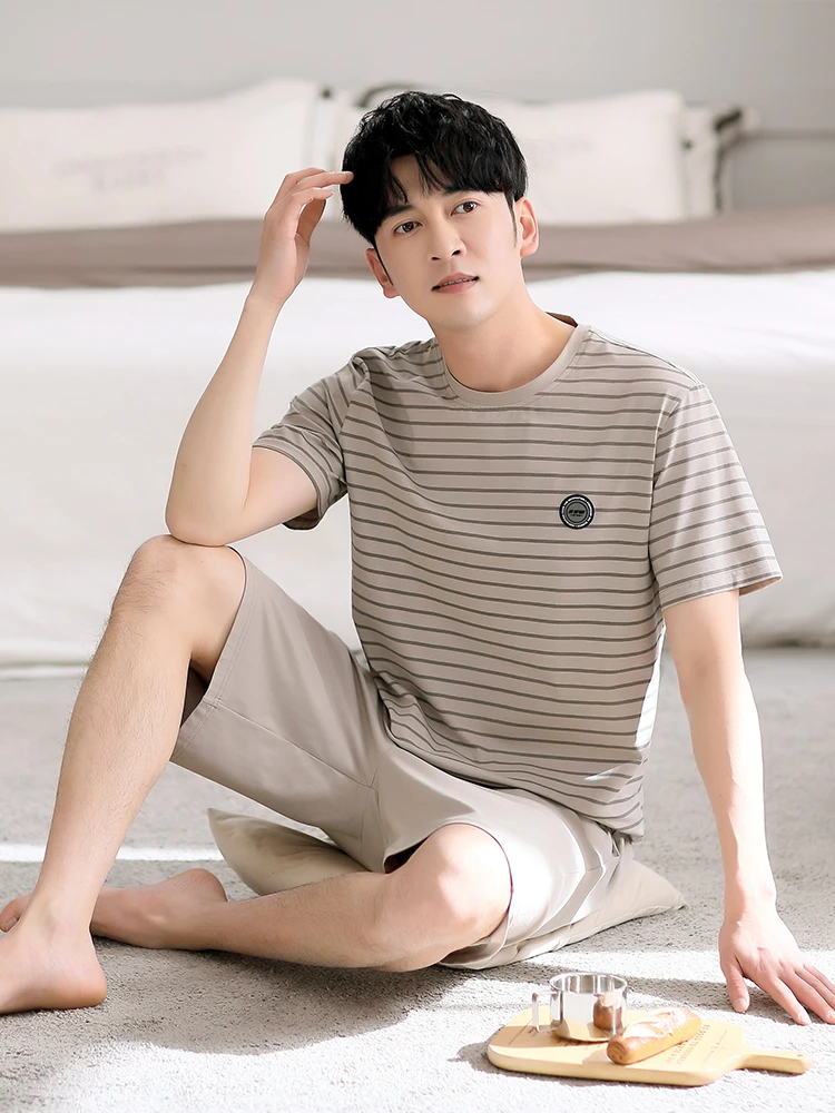 睡衣男士夏季莫代尔莫代尔短袖短裤夏天薄款冰丝圆领夏款家居服