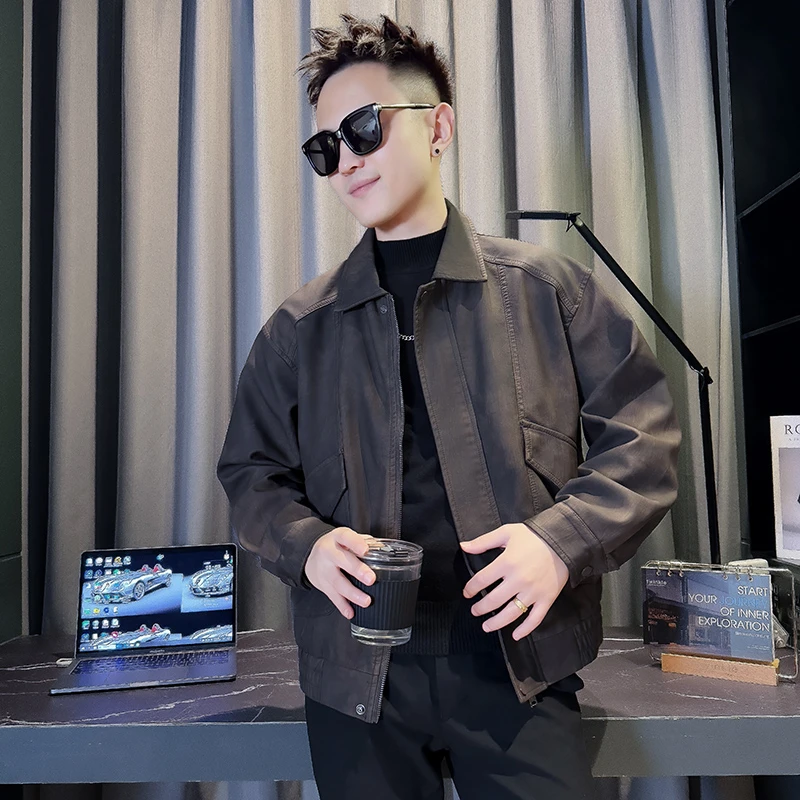 夹克翻领复古保暖简约时尚男短款秋季男士春秋休闲百搭春季潮流