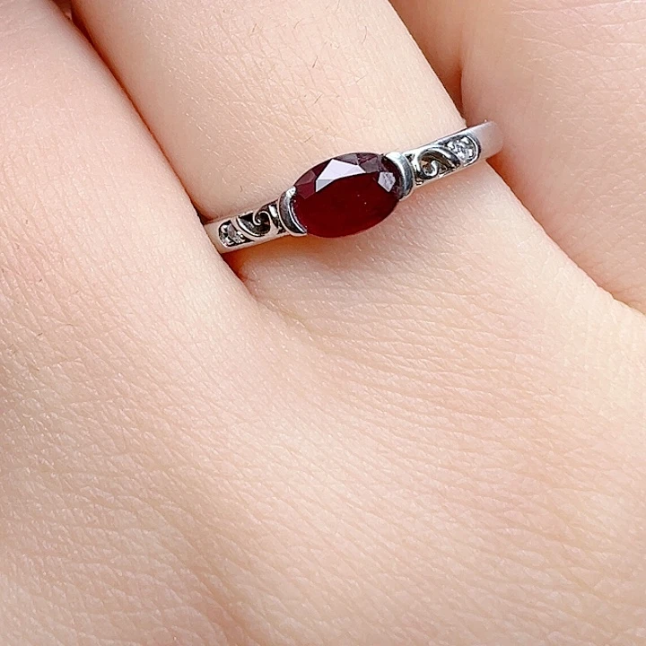 戒指红宝石银S925镶嵌