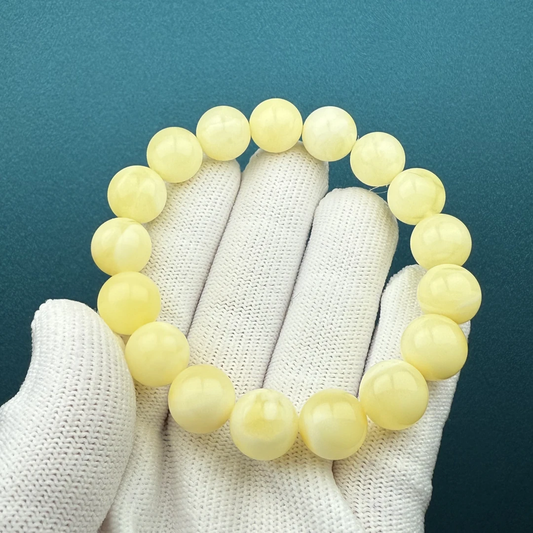 G1850天然原矿俄料蜜蜡 白花蜜手串11mm支持复检 假一罚四