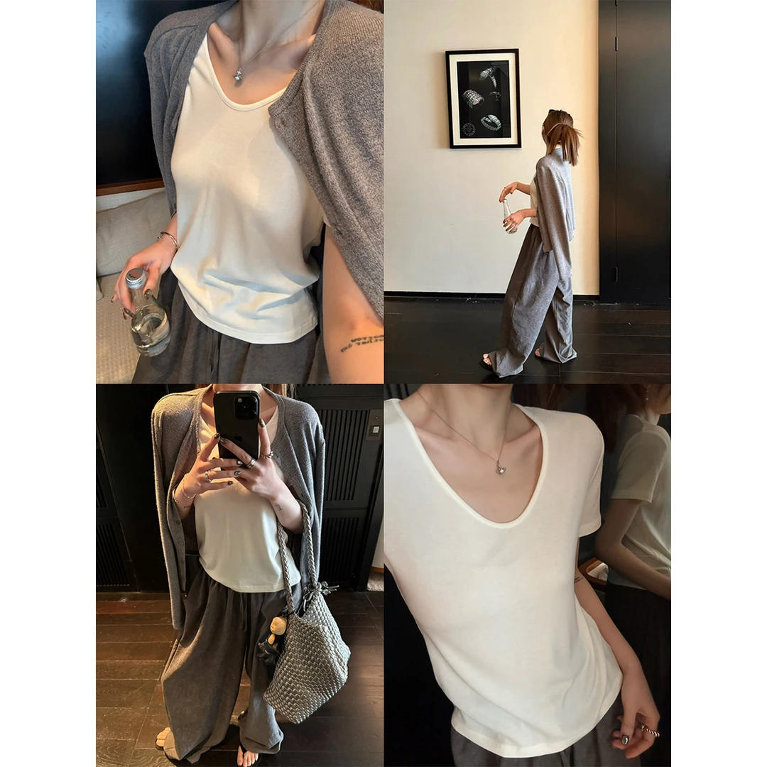 VUMP 高品控刚需短袖醋酸羊毛天丝鹅蛋领百搭显瘦T恤女春夏季新款