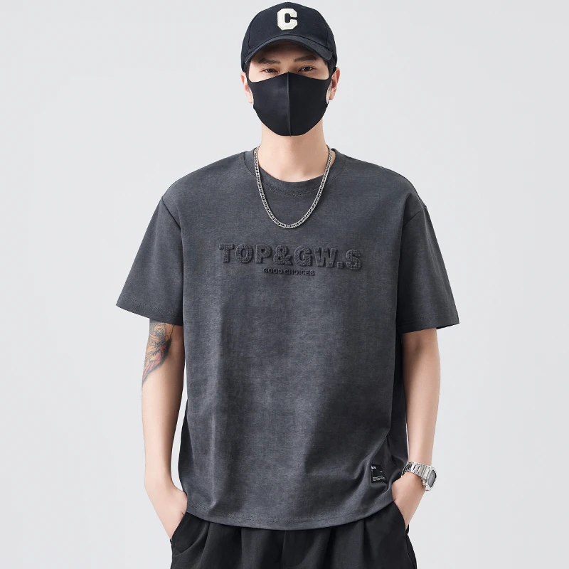 2025夏季男士潮流简约扎染设计感时尚圆领短袖T恤宽松半袖体恤衫