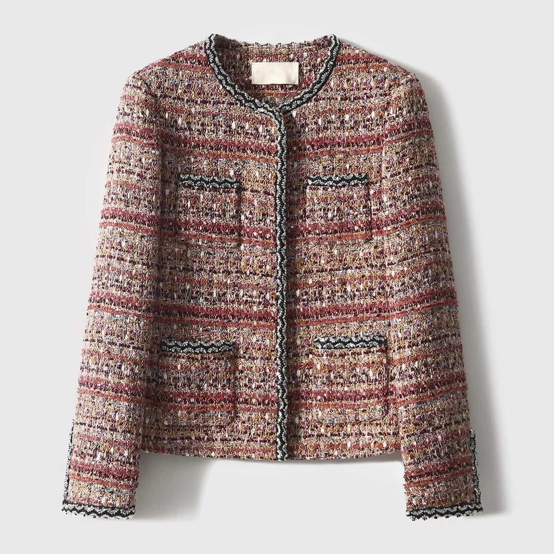 【九月木兮】沙仑玫瑰 经典C家时尚钻石晶粉小香短外套S73131WTFAG